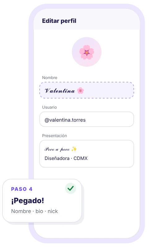 Paso 4: nombre en letra cursiva pegado en un perfil