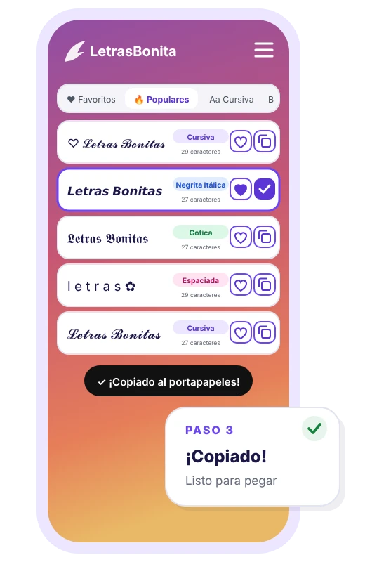 Paso 3: copiar las letras bonitas con un clic
