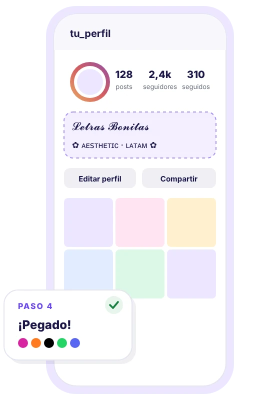Paso 4: letras bonitas pegadas en el nombre y la bio de un perfil