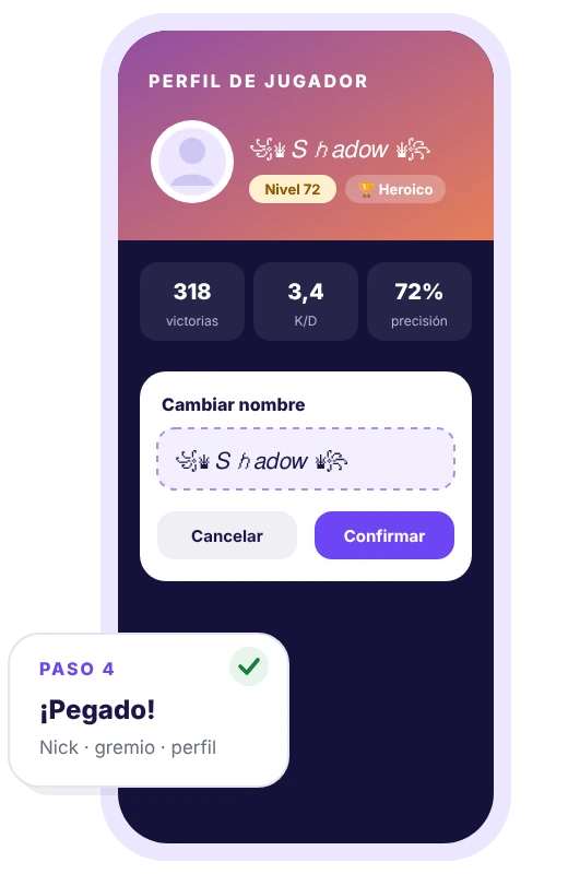 Paso 4: pegar el nombre decorado en Cambiar nombre del perfil de jugador