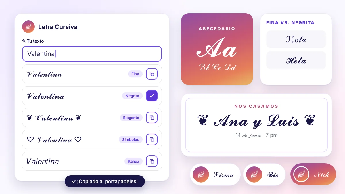 Generador de letra cursiva para copiar y pegar