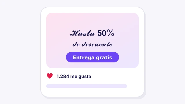 Publicación de un anuncio con letras bonitas: hasta 50 % de descuento