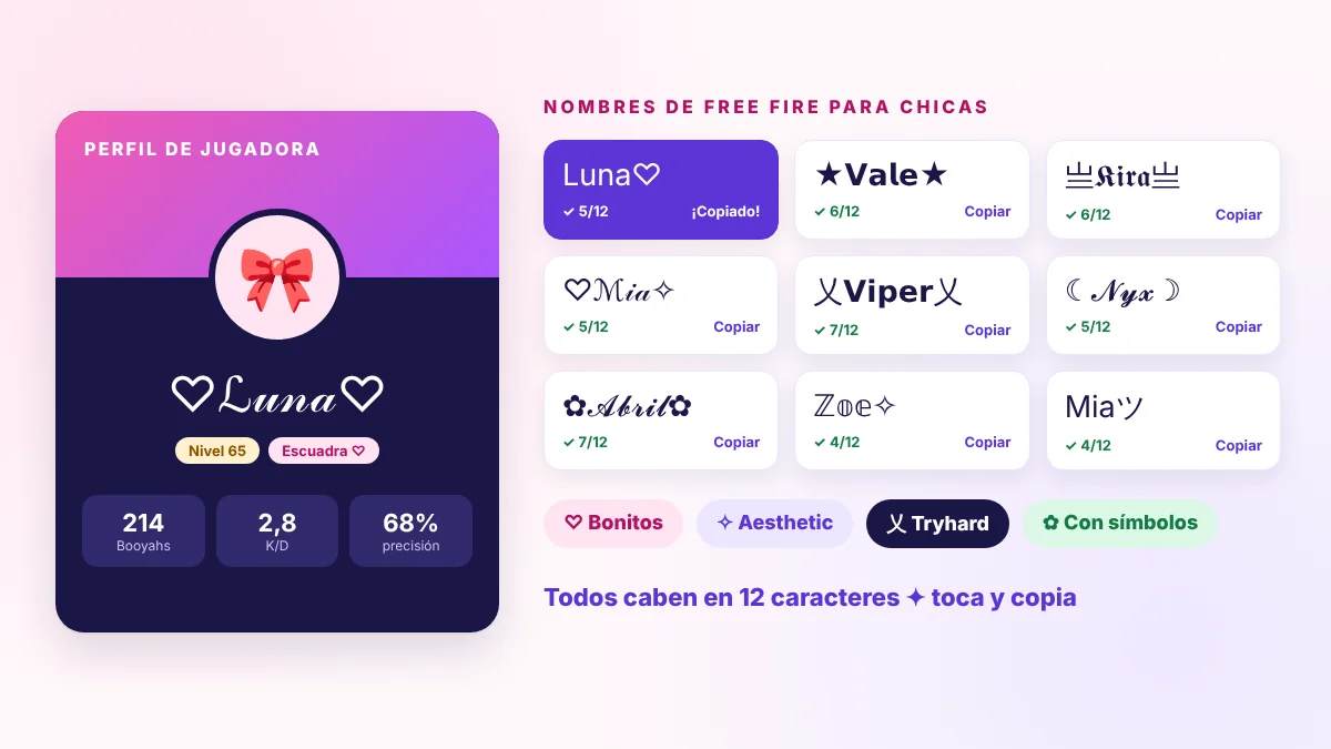 Nombres para Free Fire de chicas bonitos y con símbolos