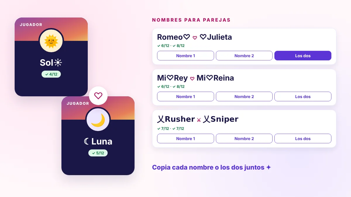 Nombres para Free Fire de parejas coordinados para copiar y pegar