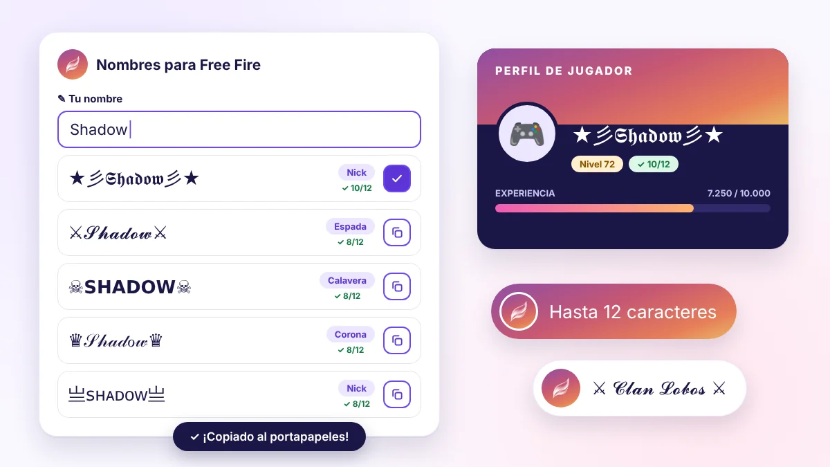 Nombres para Free Fire decorados para copiar y pegar