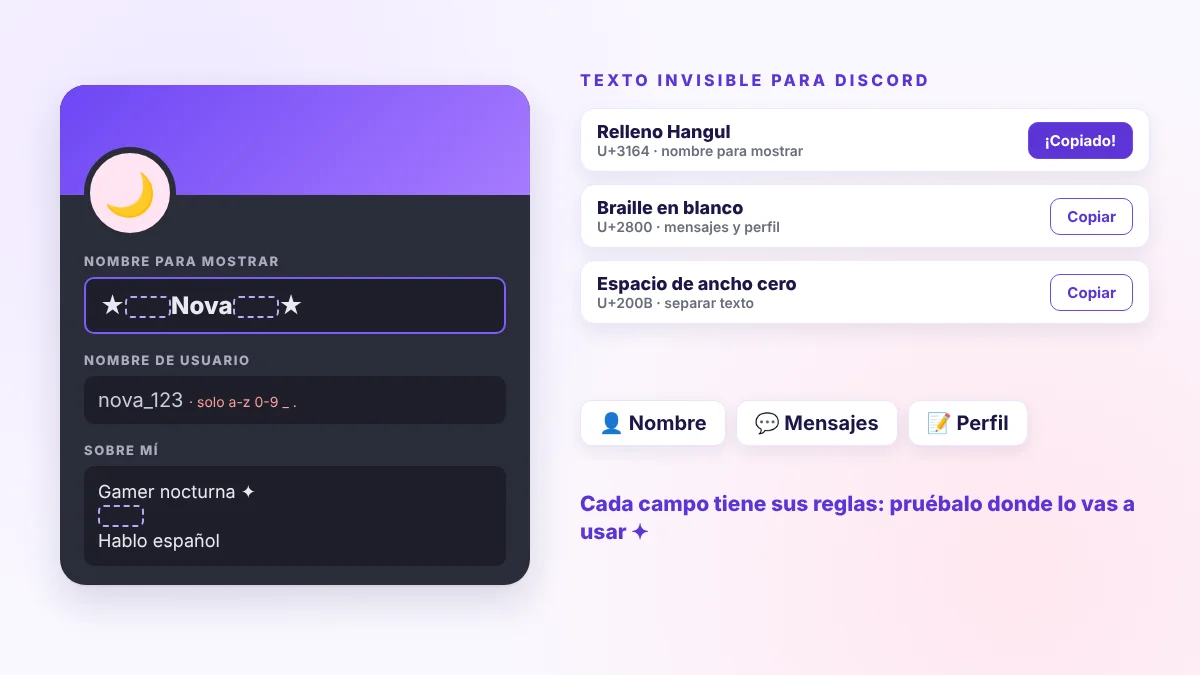 Espacio invisible en el nombre para mostrar de Discord